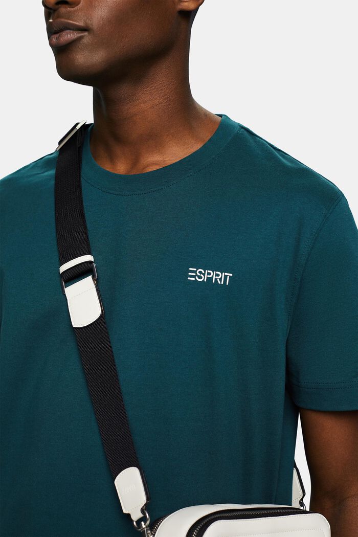 T-shirt in cotone con logo, DARK TEAL GREEN, detail image number 3