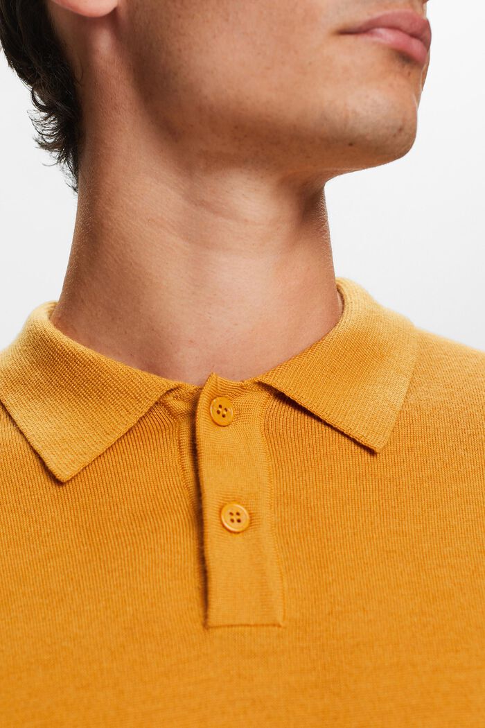 Pullover stile polo in lana, HONEY YELLOW, detail image number 1