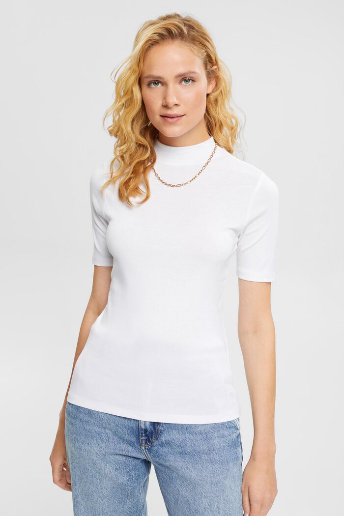 T-shirt con colletto alla coreana, WHITE, detail image number 1