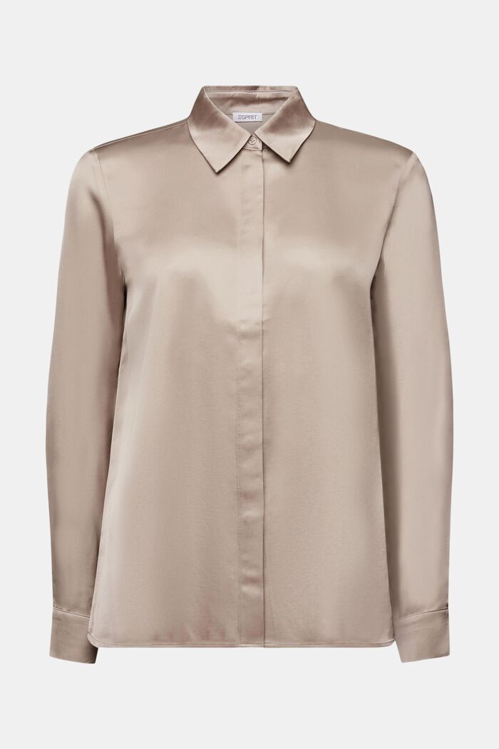 Blusa in raso a maniche lunghe, LIGHT TAUPE, detail image number 6
