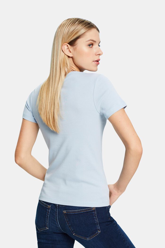 T-shirt in cotone con scollo a V, LIGHT BLUE, detail image number 2