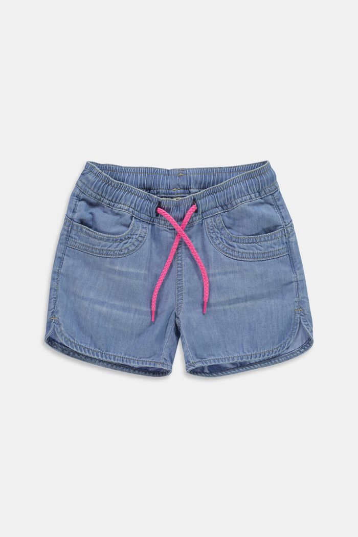 Shorts in denim con coulisse in vita, BLUE LIGHT WASHED, detail image number 0