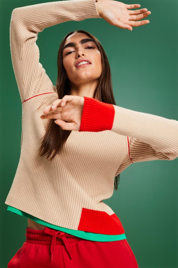 Pullover in maglia a coste, BEIGE, detail image number 6