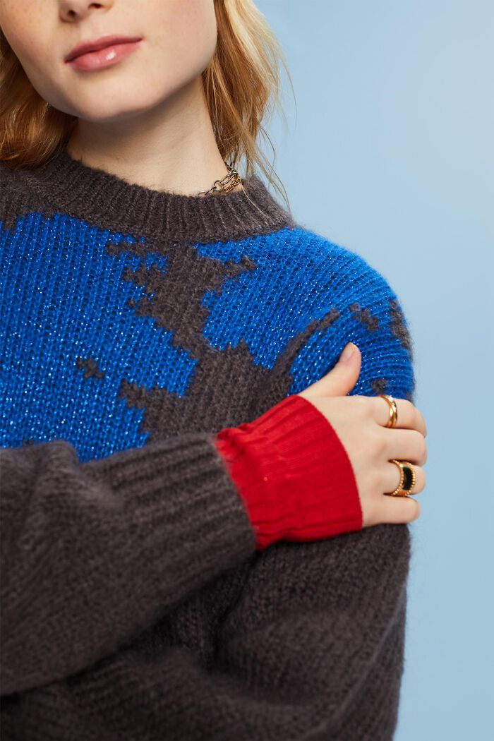 Pullover metallico jacquard a maglia, DARK GREY, detail image number 3