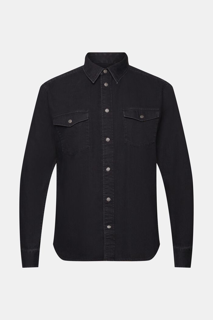 Camicia in denim, 100% cotone, BLACK DARK WASHED, detail image number 6