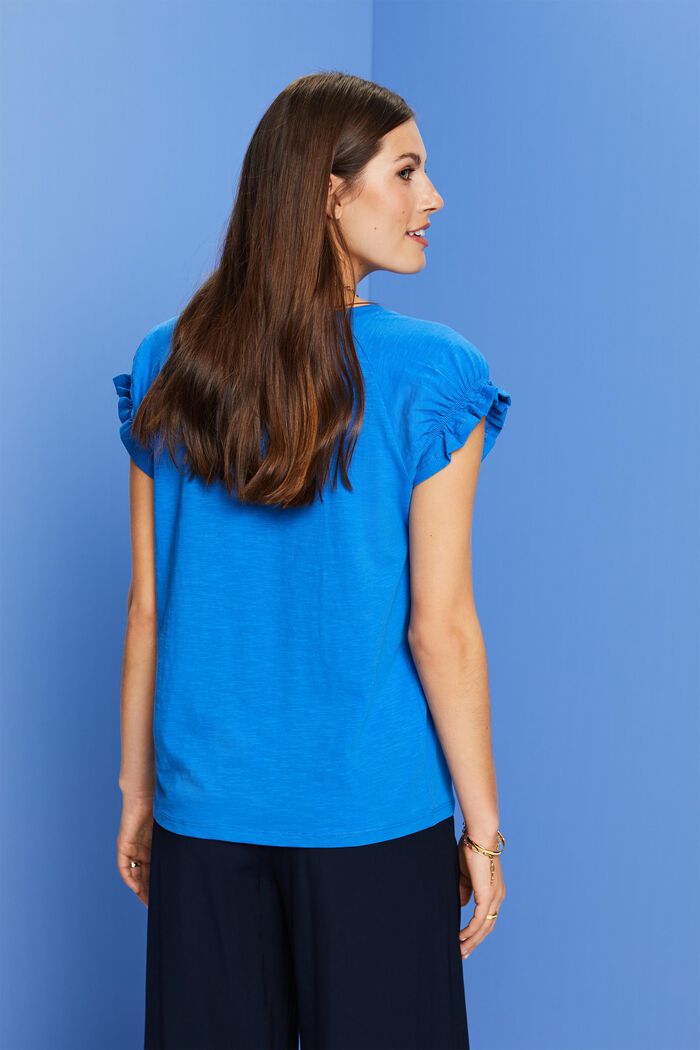 T-shirt con maniche arricciate, 100% cotone, BRIGHT BLUE, detail image number 3