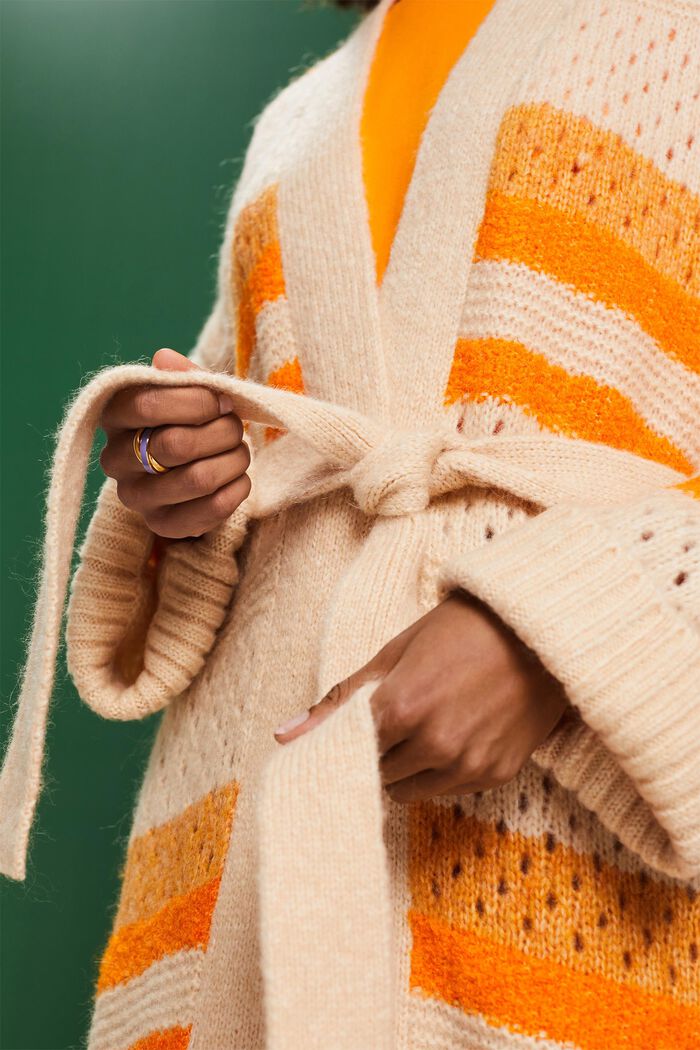 Cardigan lungo in misto lana con cintura, GOLDEN ORANGE, detail image number 3