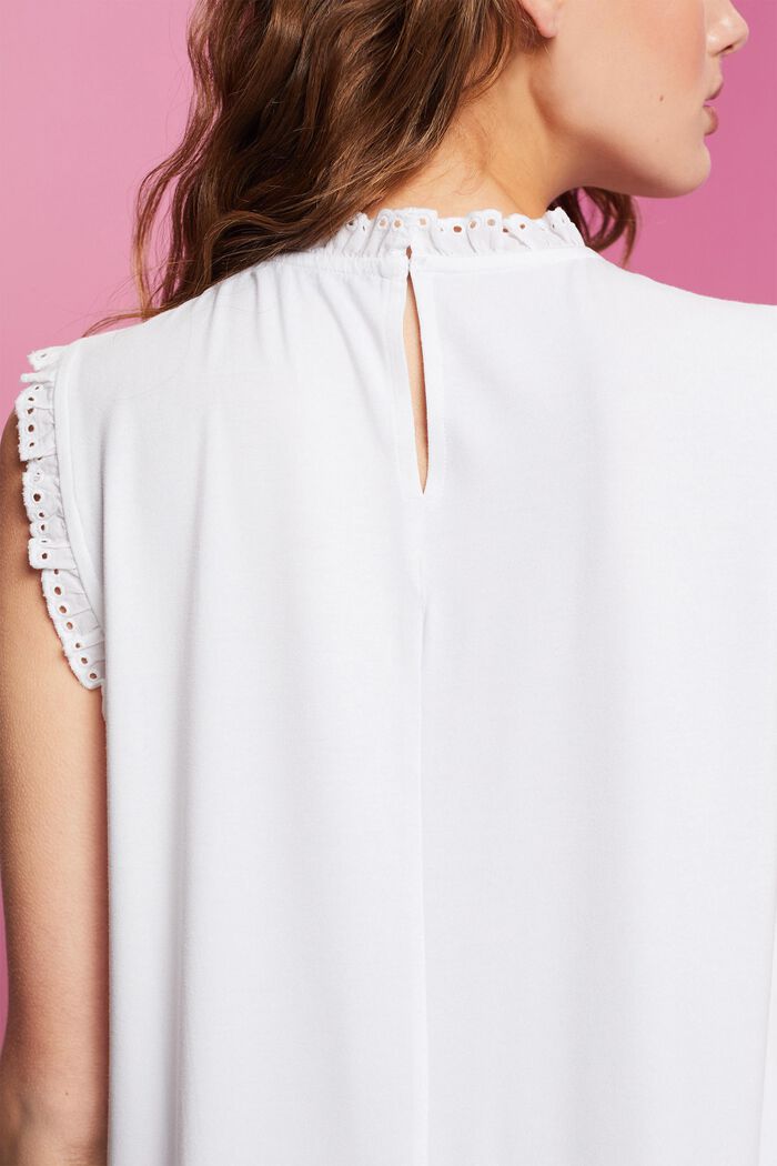 Top in jersey con inserti in pizzo, WHITE, detail image number 4
