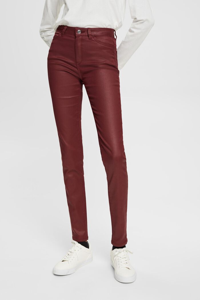 Pantaloni Slim Fit a vita alta in similpelle, BORDEAUX RED, detail image number 0