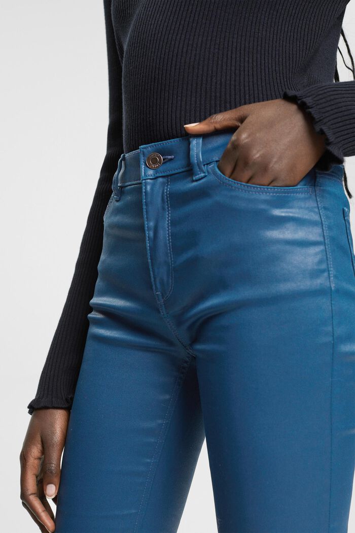 Pantaloni Slim Fit a vita alta in similpelle, PETROL BLUE, detail image number 0