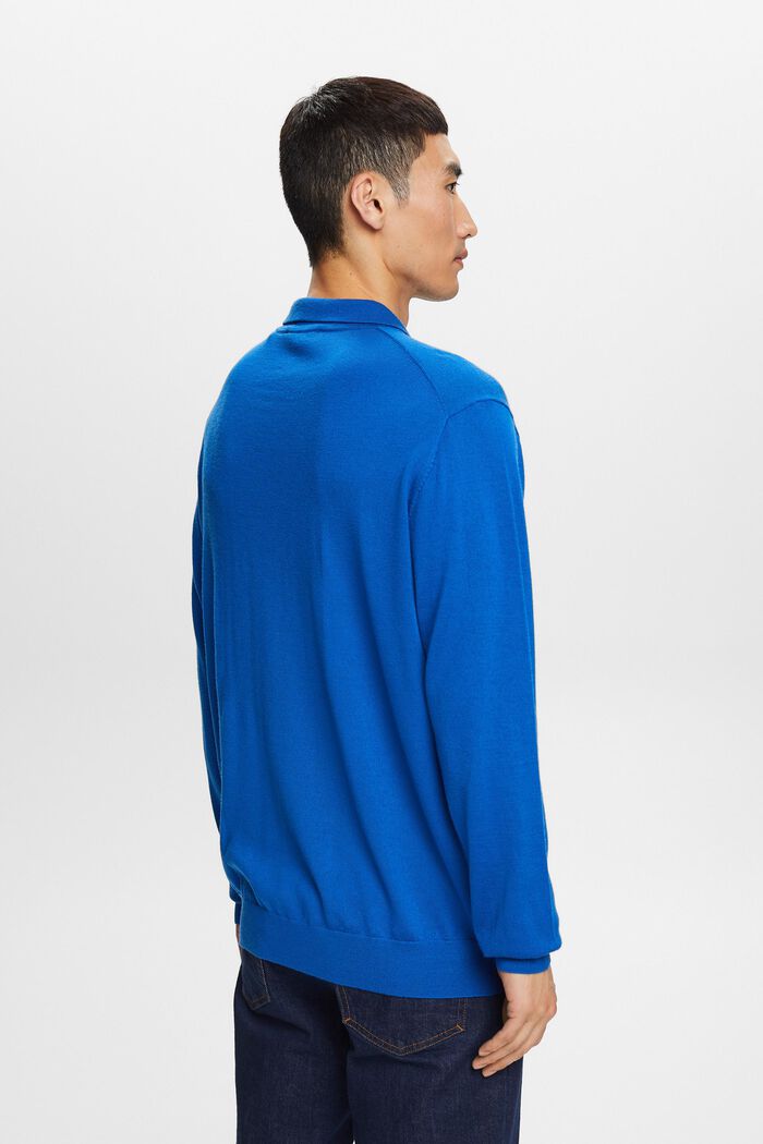 Pullover stile polo in lana, BRIGHT BLUE, detail image number 4