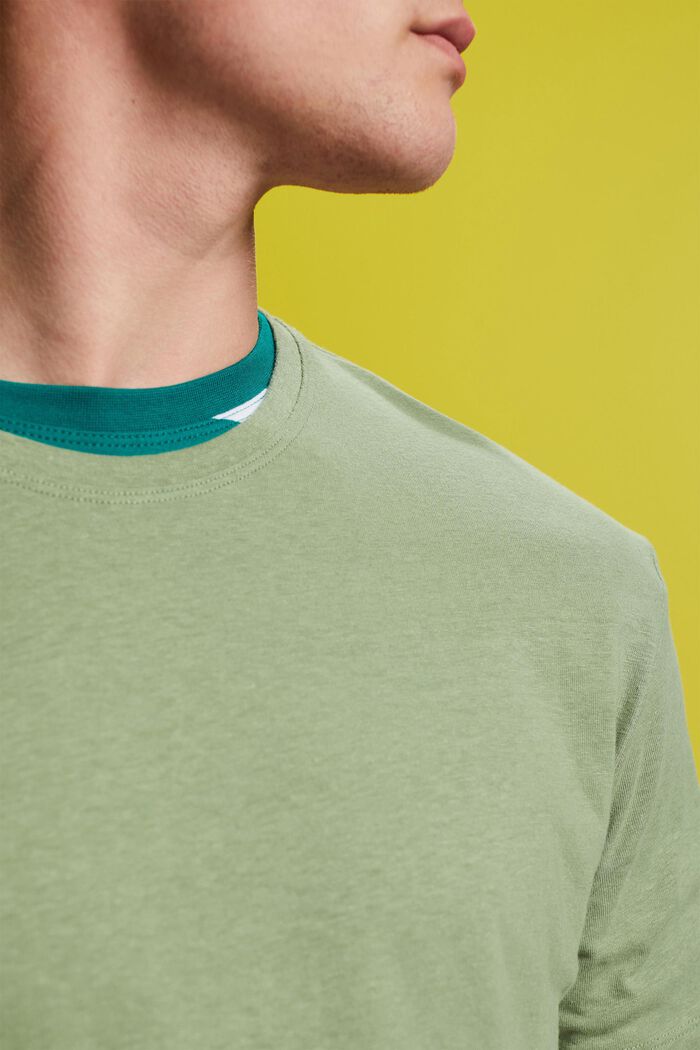 T-shirt in jersey, misto cotone e lino, PALE KHAKI, detail image number 2