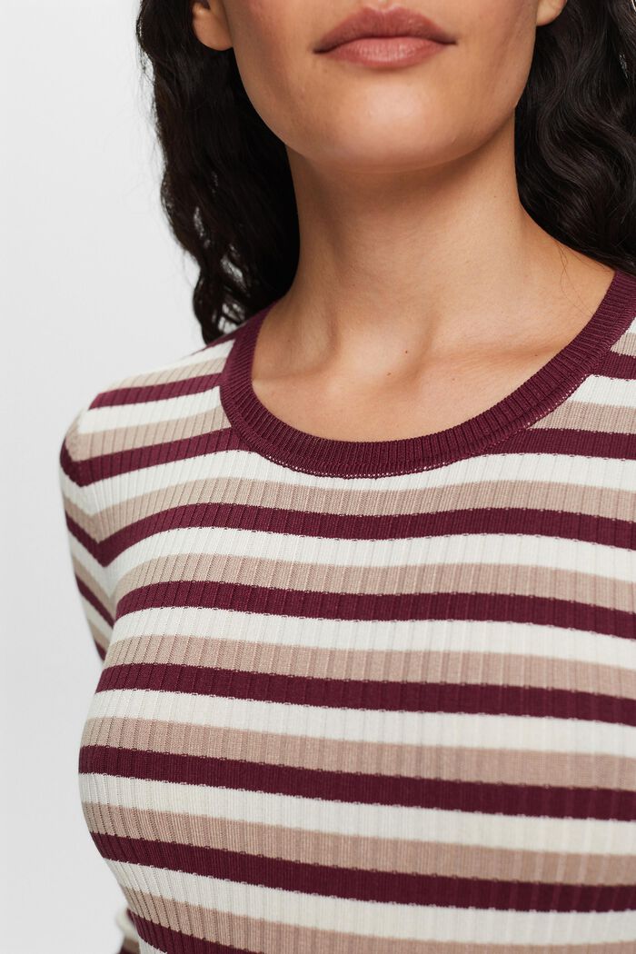 Top a righe in maglia a coste, NEW AUBERGINE, detail image number 3