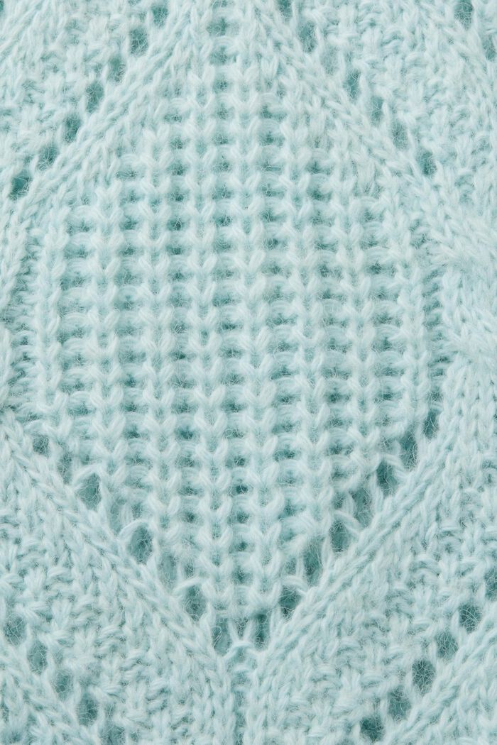 Cardigan aperto in maglia traforata di misto lana, LIGHT AQUA GREEN, detail image number 5