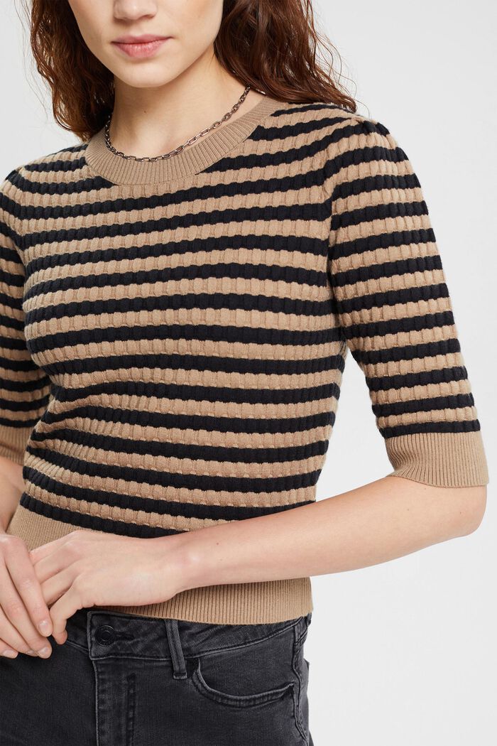 Voluminoso pullover in maglia a righe con maniche cropped, TAUPE, detail image number 2