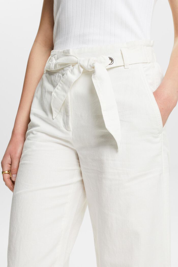 Pantaloni culotte cropped in lino e cotone, OFF WHITE, detail image number 3