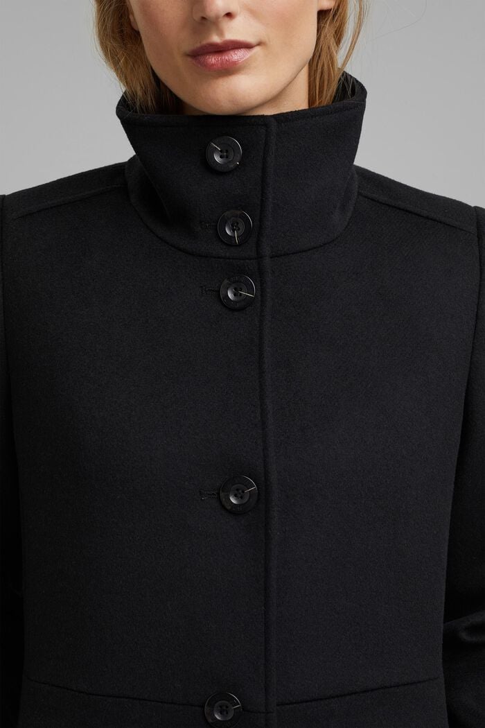 In misto lana: cappotto con collo alla coreana, BLACK, detail image number 2