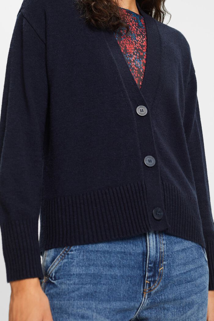 Cardigan con scollo a V in misto lana, NAVY, detail image number 2