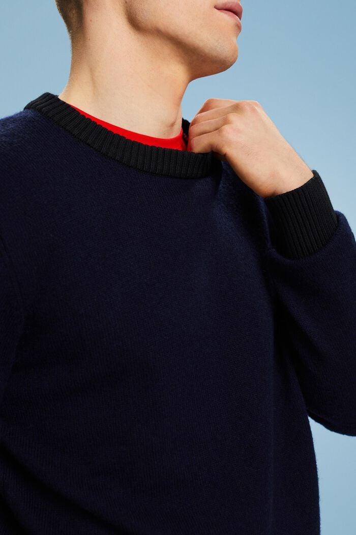 Pullover girocollo in misto lana, NAVY, detail image number 3