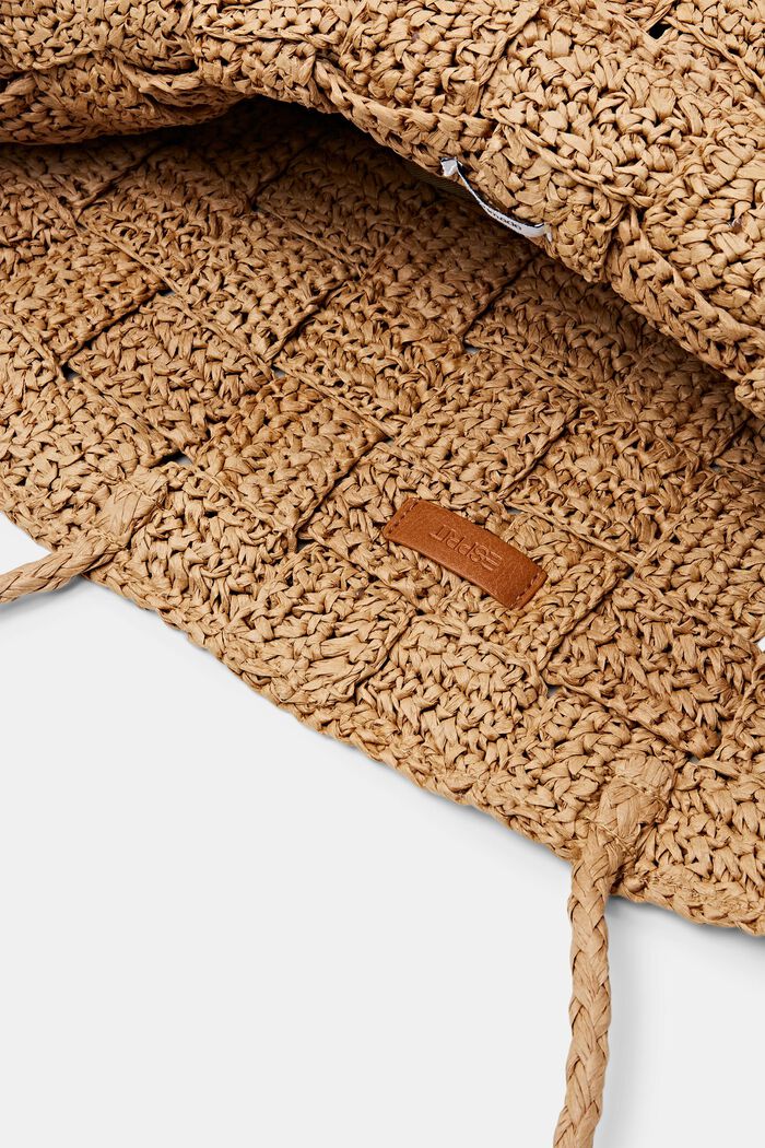 Tote bag in paglia intrecciata, CAMEL, detail image number 3