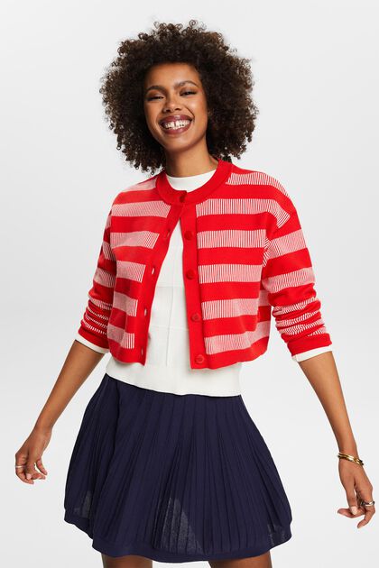 Cardigan cropped a righe jacquard