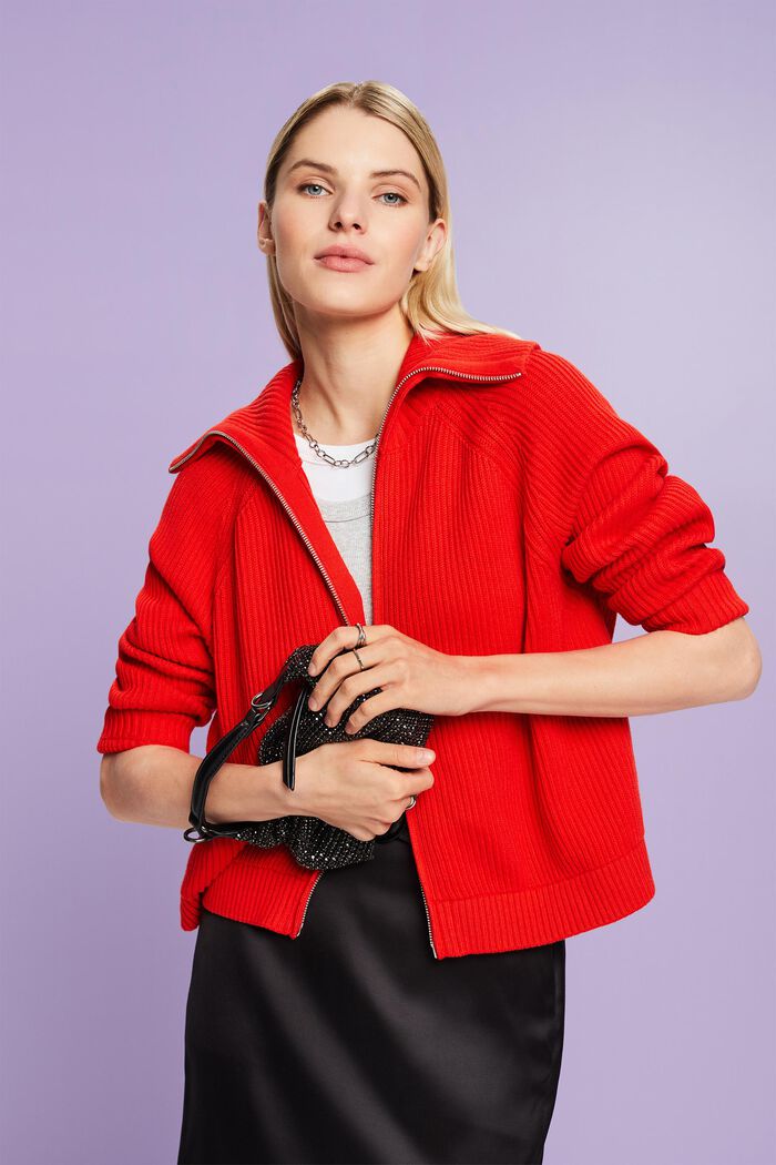 Cardigan con zip a coste, RED, detail image number 0