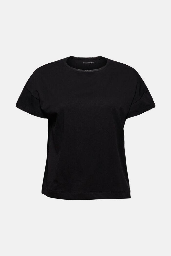 T-shirt squadrata con mesh, cotone biologico, BLACK, overview