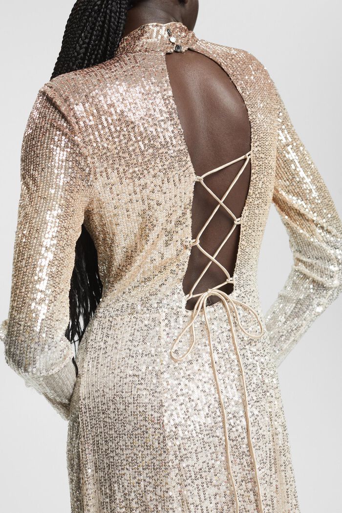 Abito maxi con paillettes applicate, DUSTY NUDE, detail image number 2