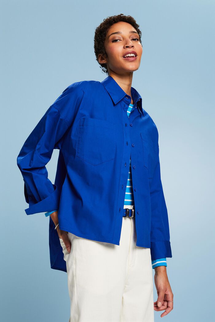 Camicia button-up in popeline di cotone, BRIGHT BLUE, detail image number 4