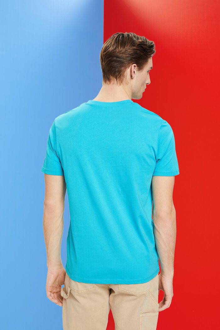 T-shirt slim fit in cotone con scollo a V, AQUA GREEN, detail image number 3