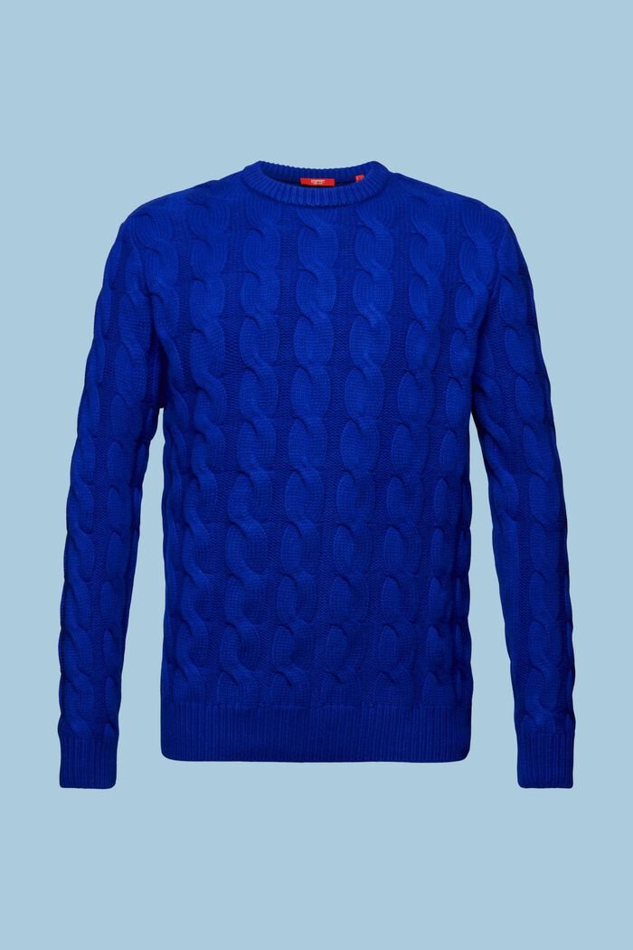 Pullover in maglia di lana intrecciata, DARK BLUE, detail image number 6