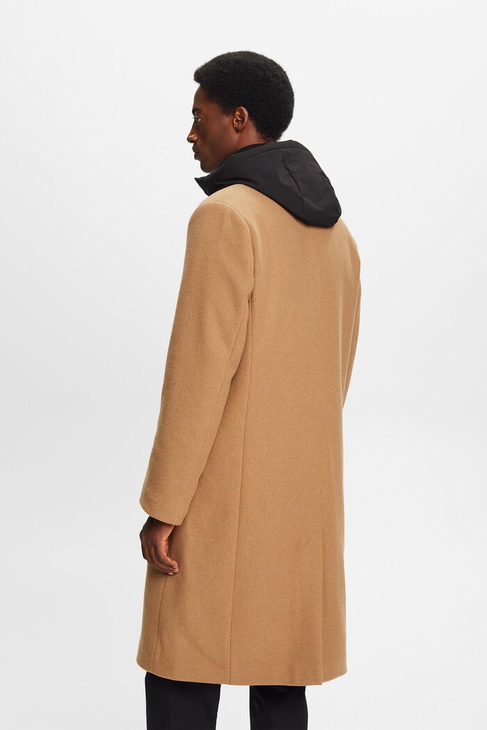 Cappotto con cappuccio rimovibile in misto lana, CAMEL, detail image number 3