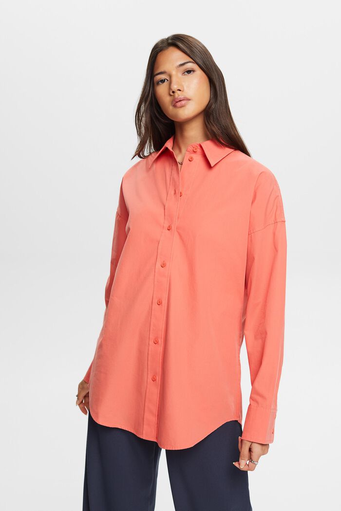 Camicia in popeline di cotone, CORAL RED, detail image number 0