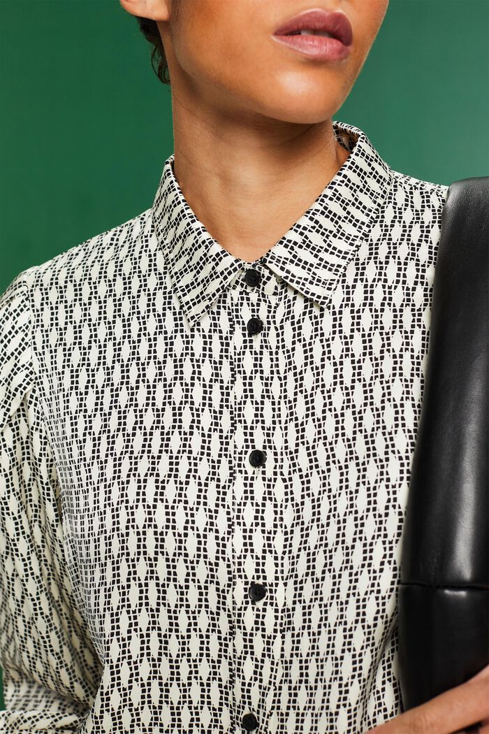 Camicia blusata in raso stampato, BLACK, detail image number 3