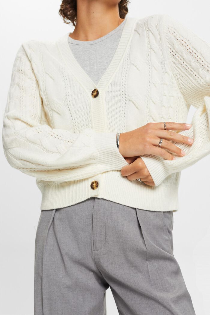 Cardigan in maglia intrecciata, misto lana, OFF WHITE, detail image number 2