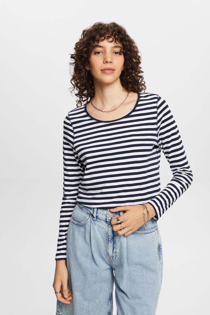 Top a maniche lunghe a righe, NAVY, detail image number 0