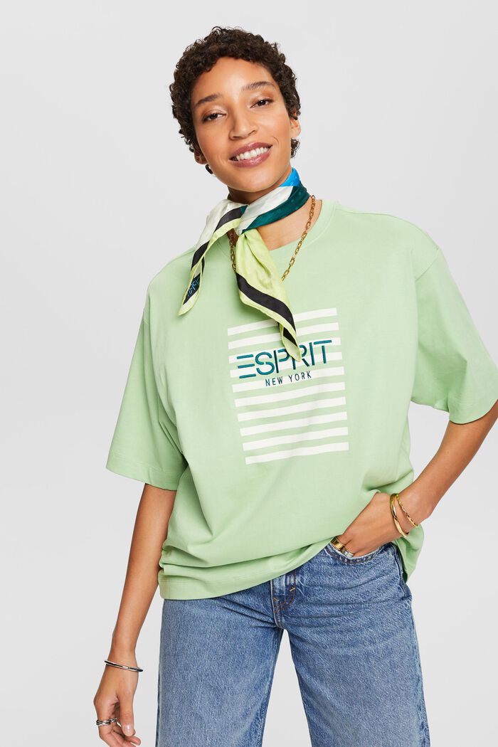 T-shirt a girocollo con logo, LIGHT GREEN, detail image number 0