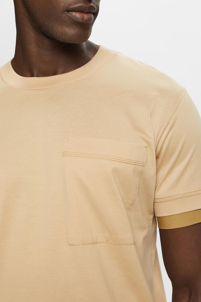 T-shirt girocollo dall’effetto a strati, 100% cotone, SAND, detail image number 2