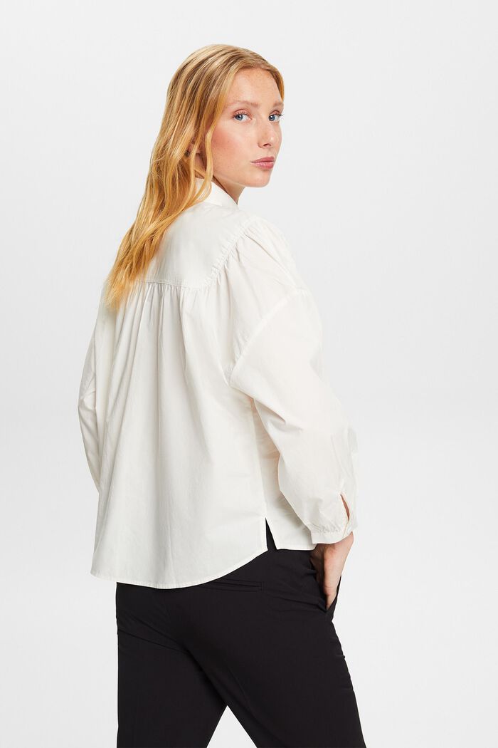 Blusa in popeline, 100% cotone, OFF WHITE, detail image number 1