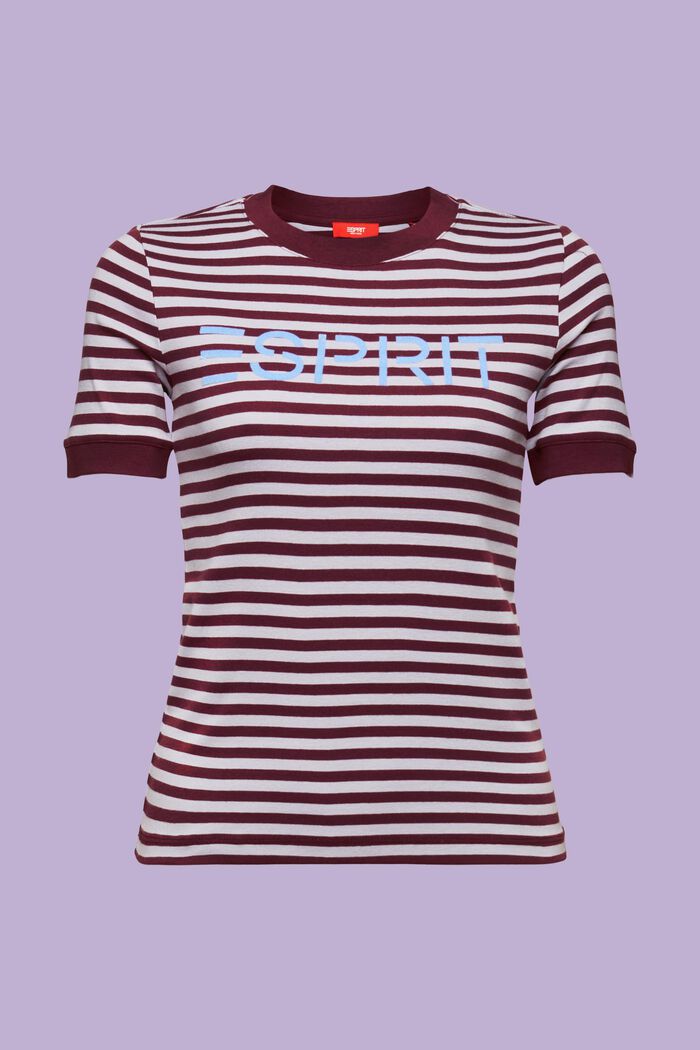 T-shirt in cotone a righe con stampa del logo, BORDEAUX RED, detail image number 6
