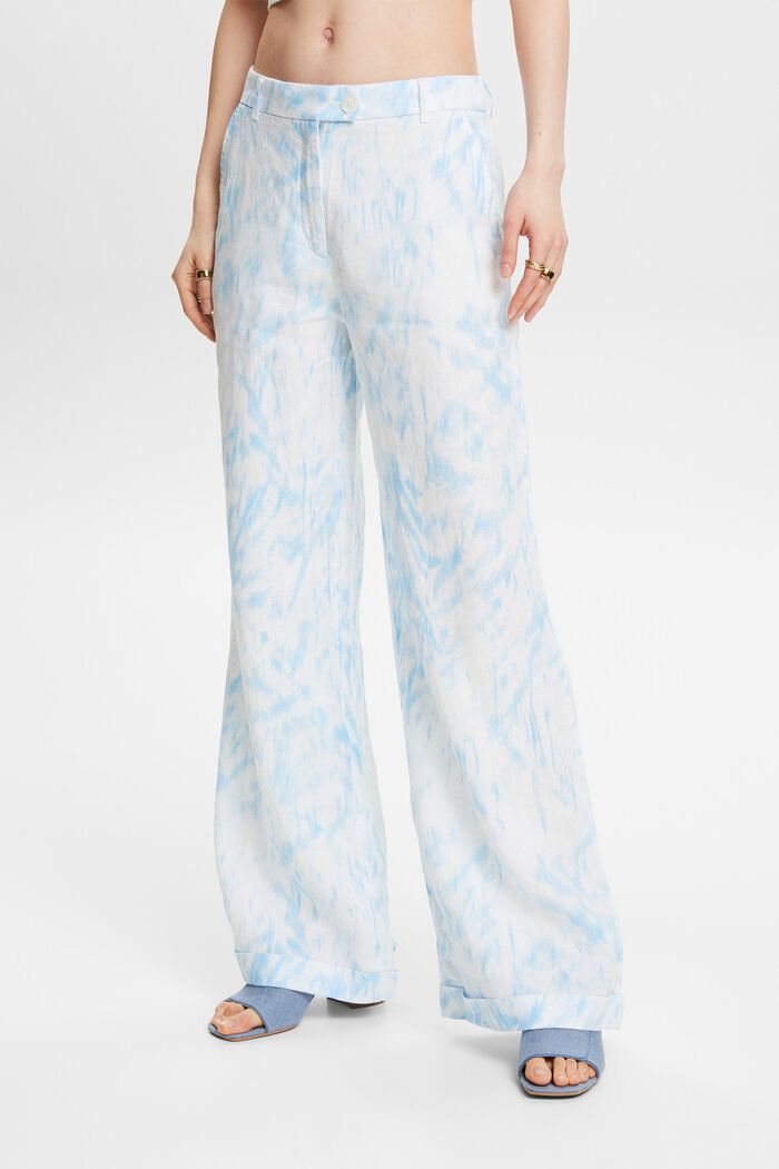 Pantaloni in lino con stampa, WHITE, detail image number 0