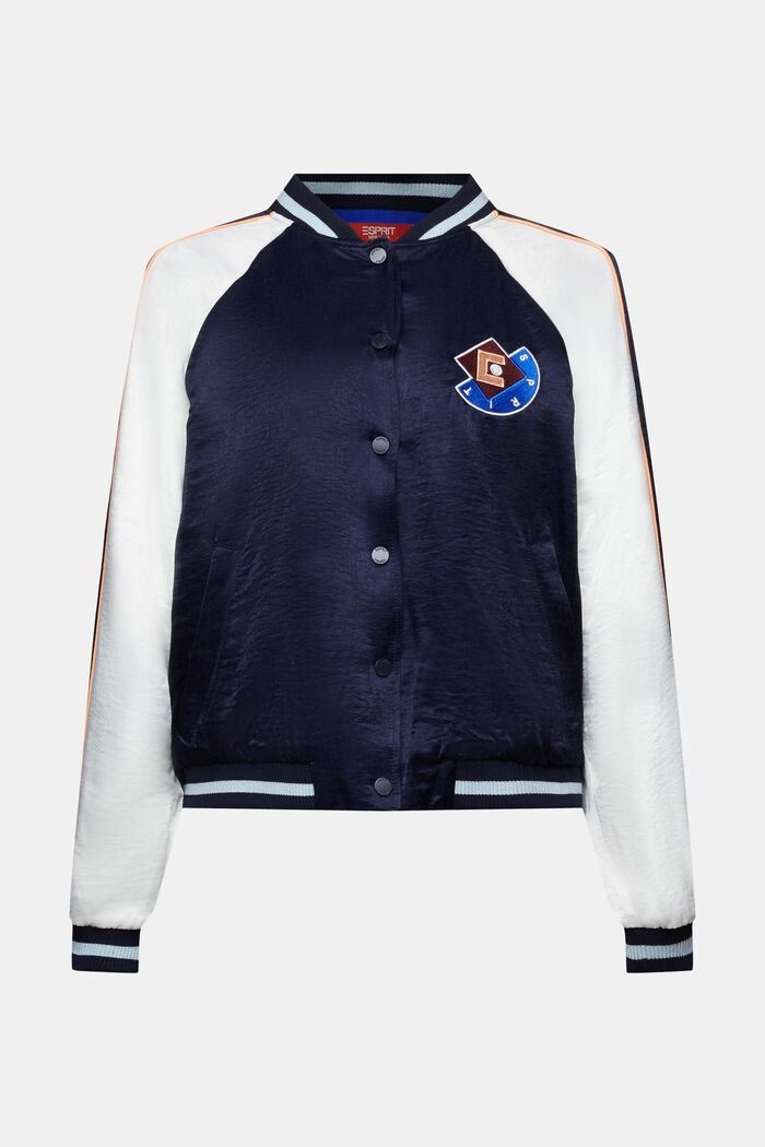 Giacca bomber in raso con logo, NAVY, detail image number 8