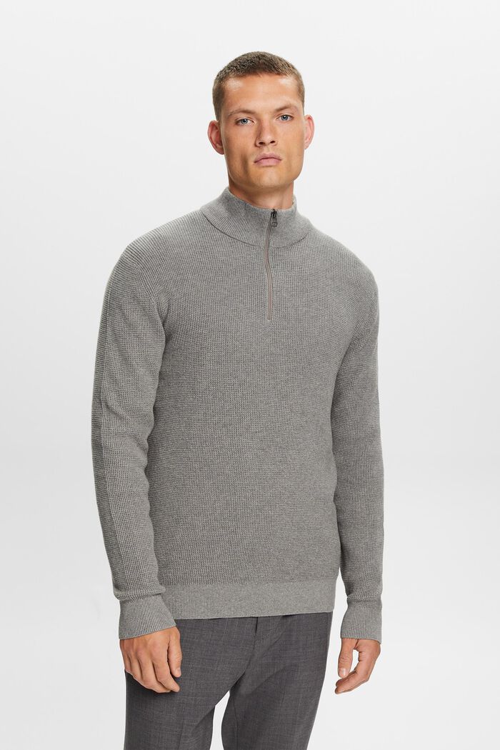Troyer in cotone con zip, MEDIUM GREY, detail image number 0