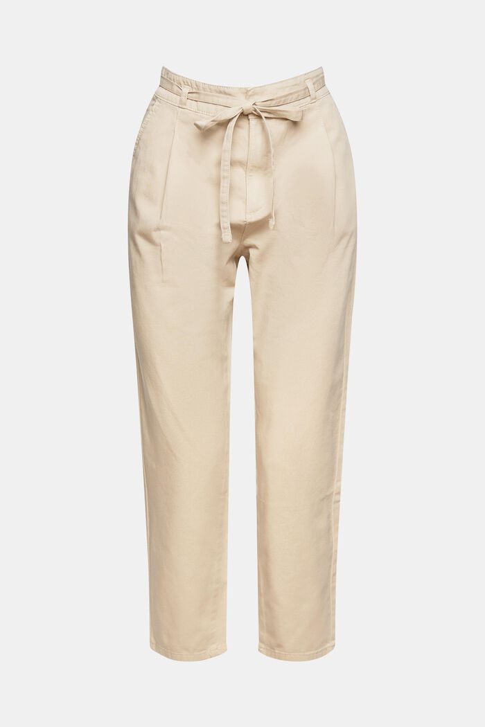 Pantaloni con pieghe in vita e cintura, cotone Pima, BEIGE, detail image number 7