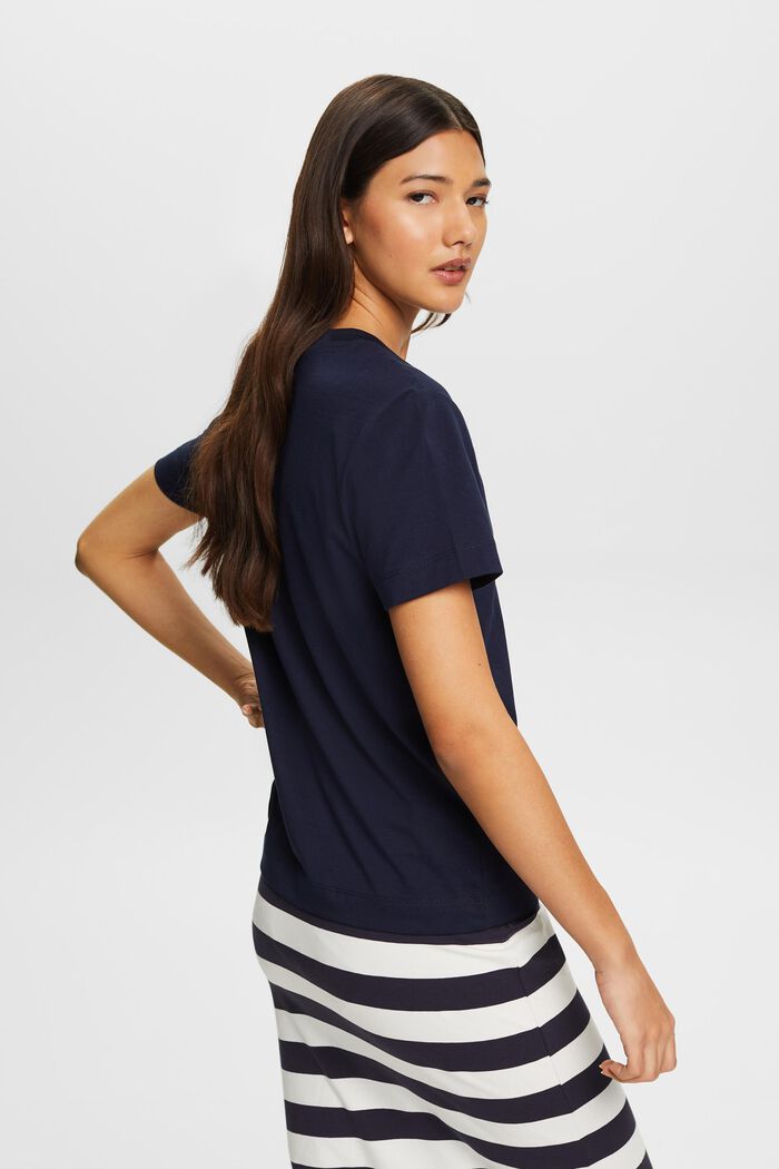 T-shirt girocollo in cotone, NAVY, detail image number 3