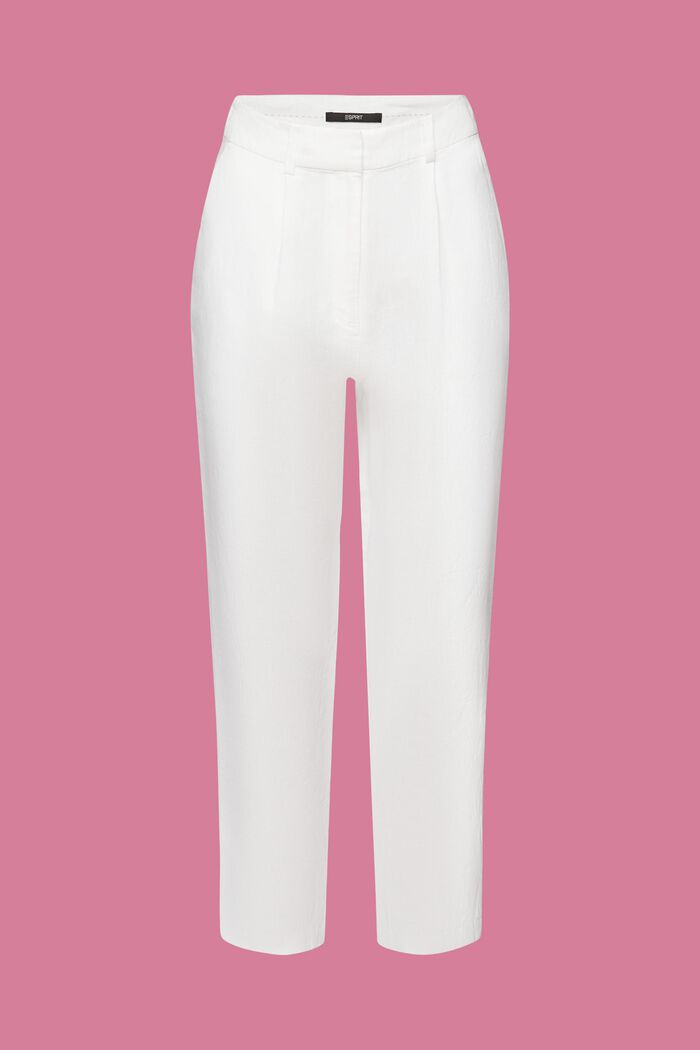 Pantaloni cropped in lino, WHITE, detail image number 6