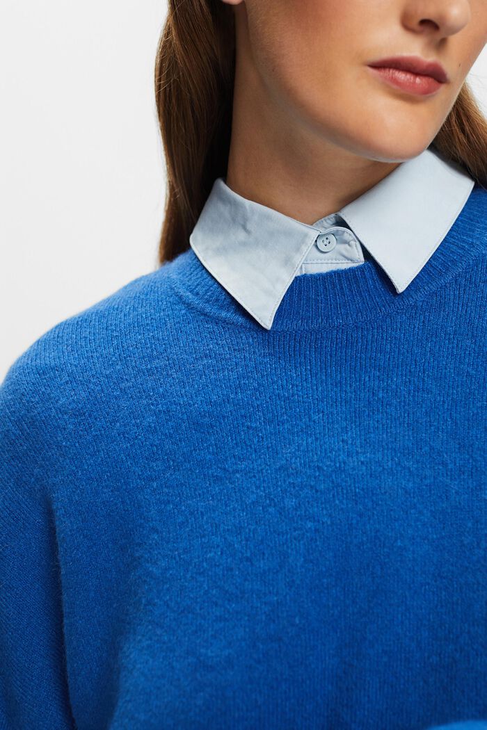 Pullover girocollo in misto lana, BRIGHT BLUE, detail image number 1