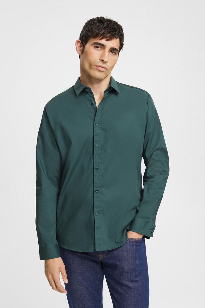Camicia in cotone sostenibile, DARK TEAL GREEN, detail image number 0