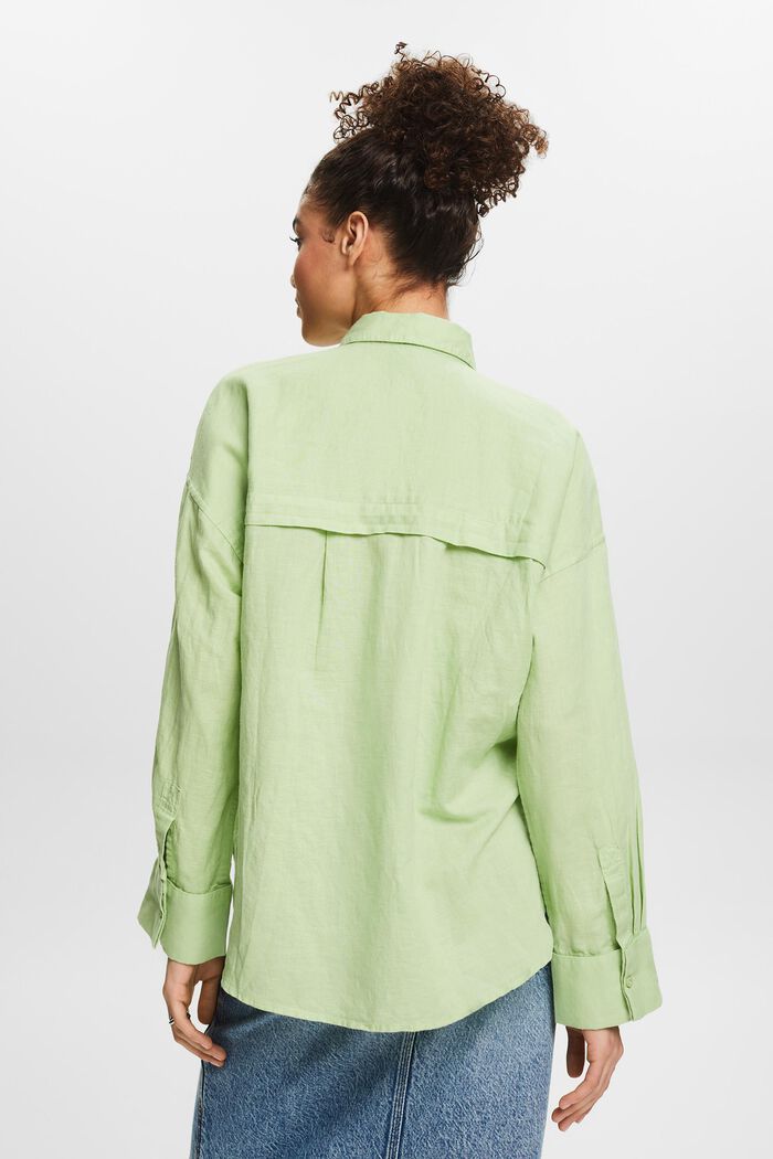 Camicia blusata in lino e cotone, LIGHT GREEN, detail image number 2