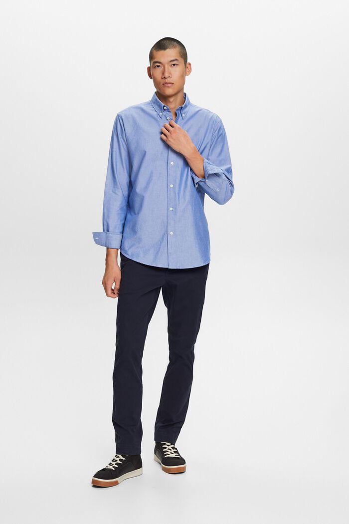 Camicia in popeline di cotone con colletto button down, BRIGHT BLUE, detail image number 1
